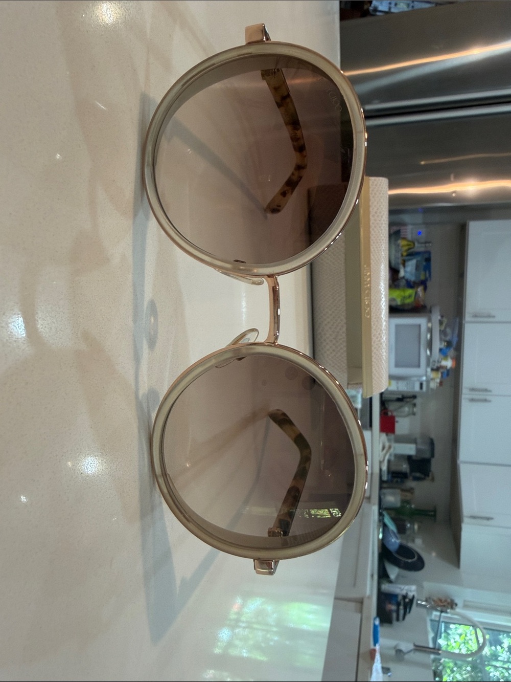 Jimmy Choo Round Gold Frame Sunglasses with Brown Lenses
